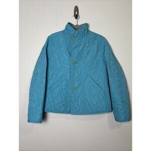 Platinum Utex Women's Quilted Reversible Jacket Size M Blue Green‎ Funnel Neck